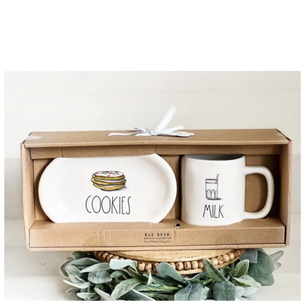 NEW Rae Dunn Milk & Cookies for Santa Ceramic Gift Set Christmas Holiday Decor - Picture 1 of 3